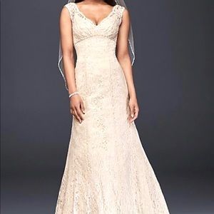 Size 12 Champagne wedding dress w matching veil.